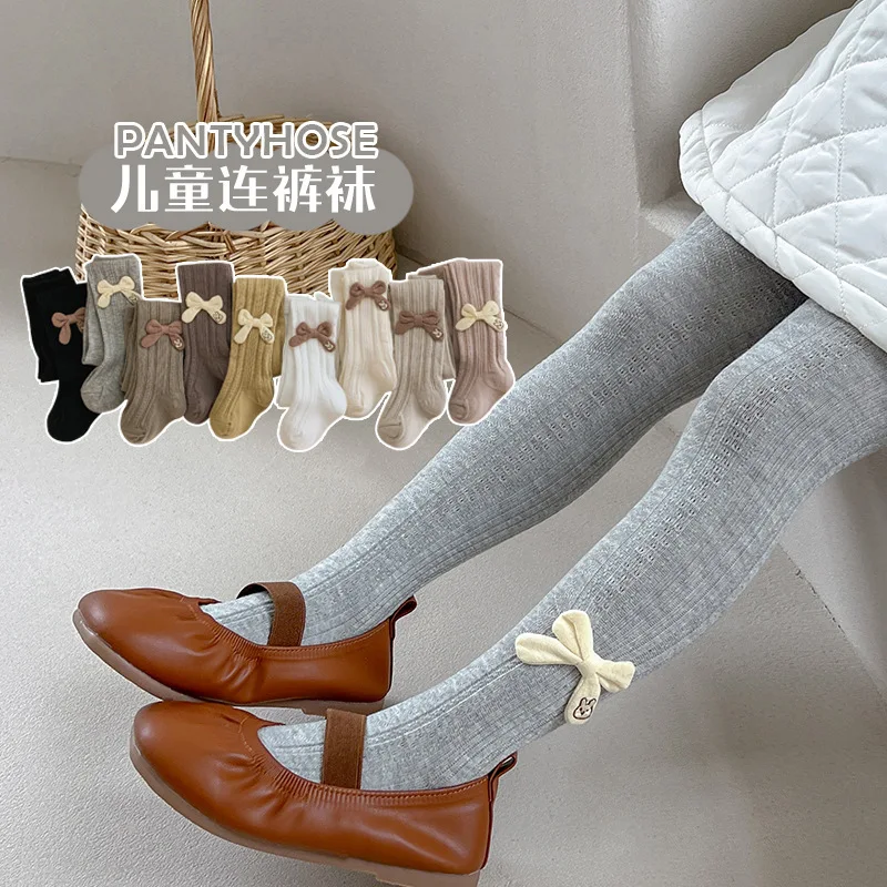 Girls Spring Autumn Tights Toddler Kids Baby Girls Cotton Tights Solid Rabbit Bow  Stockings Thermal Hosiery Pantyhose