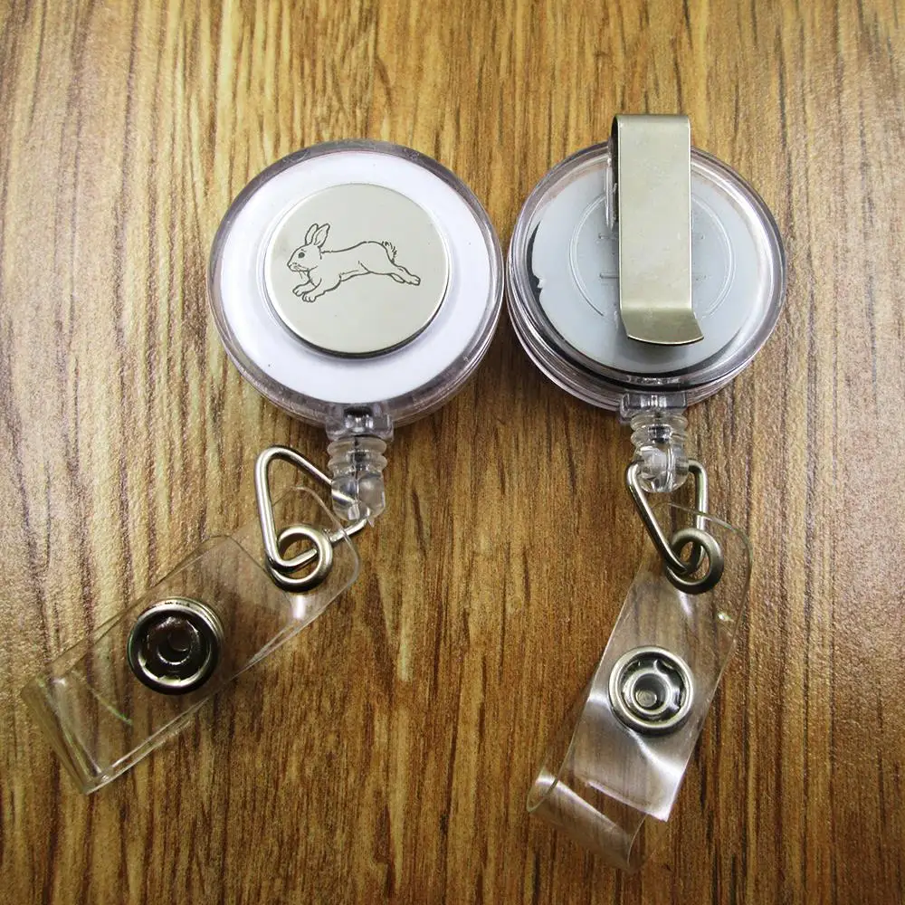 3pcs/lot Hare Stainless Steel Charm Retractable Recoil Id Badge Bolder Credential Pass Nurse Accessories Occupation Gift