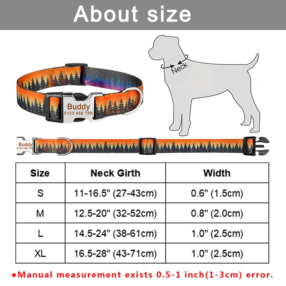 Adjustable Personalized Dog Collar Nylon Custom Name Free Nameplate Printed ID Tag Small Large Medium Pet Engraved Dogs Collars