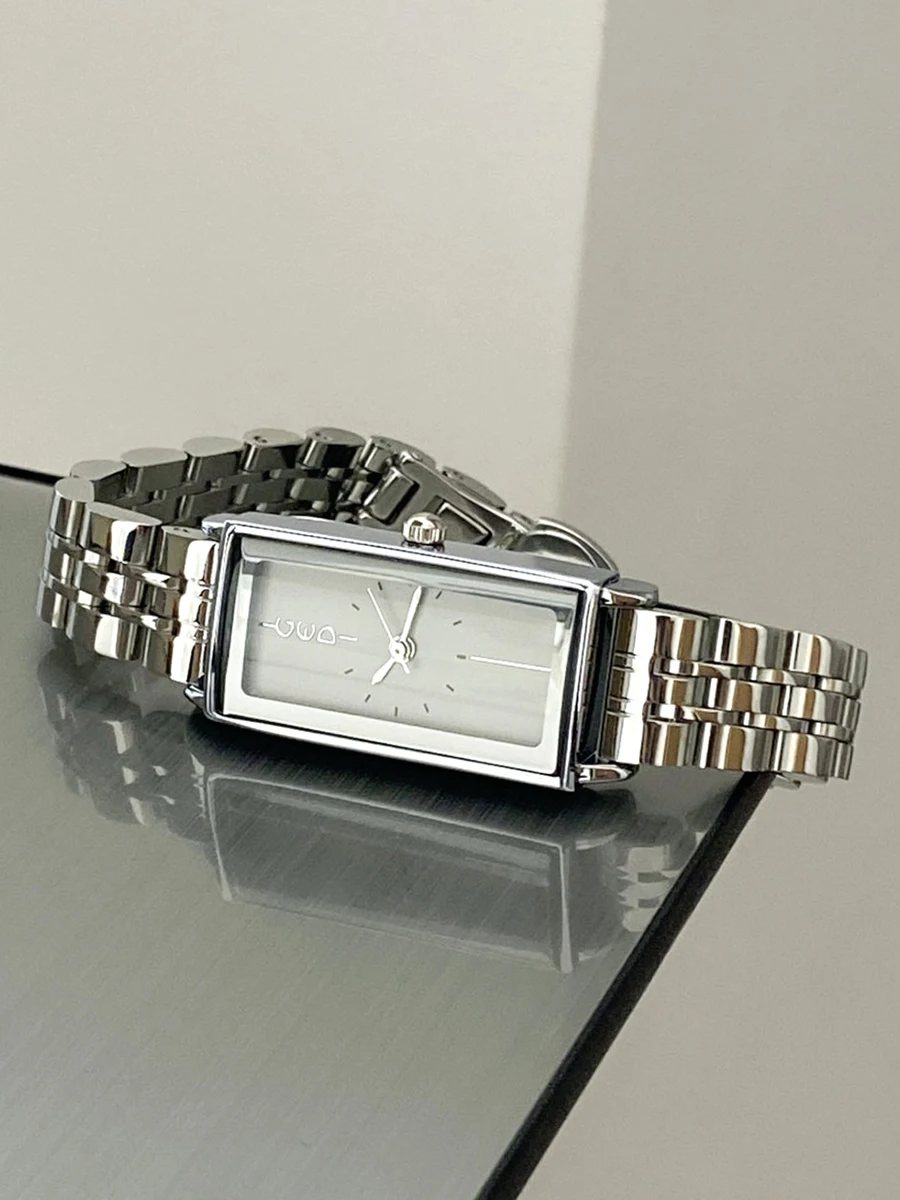 

Gray high-end versatile watch for women, luxury ladies steel band, simple rectangular retro student women's watch, original gift