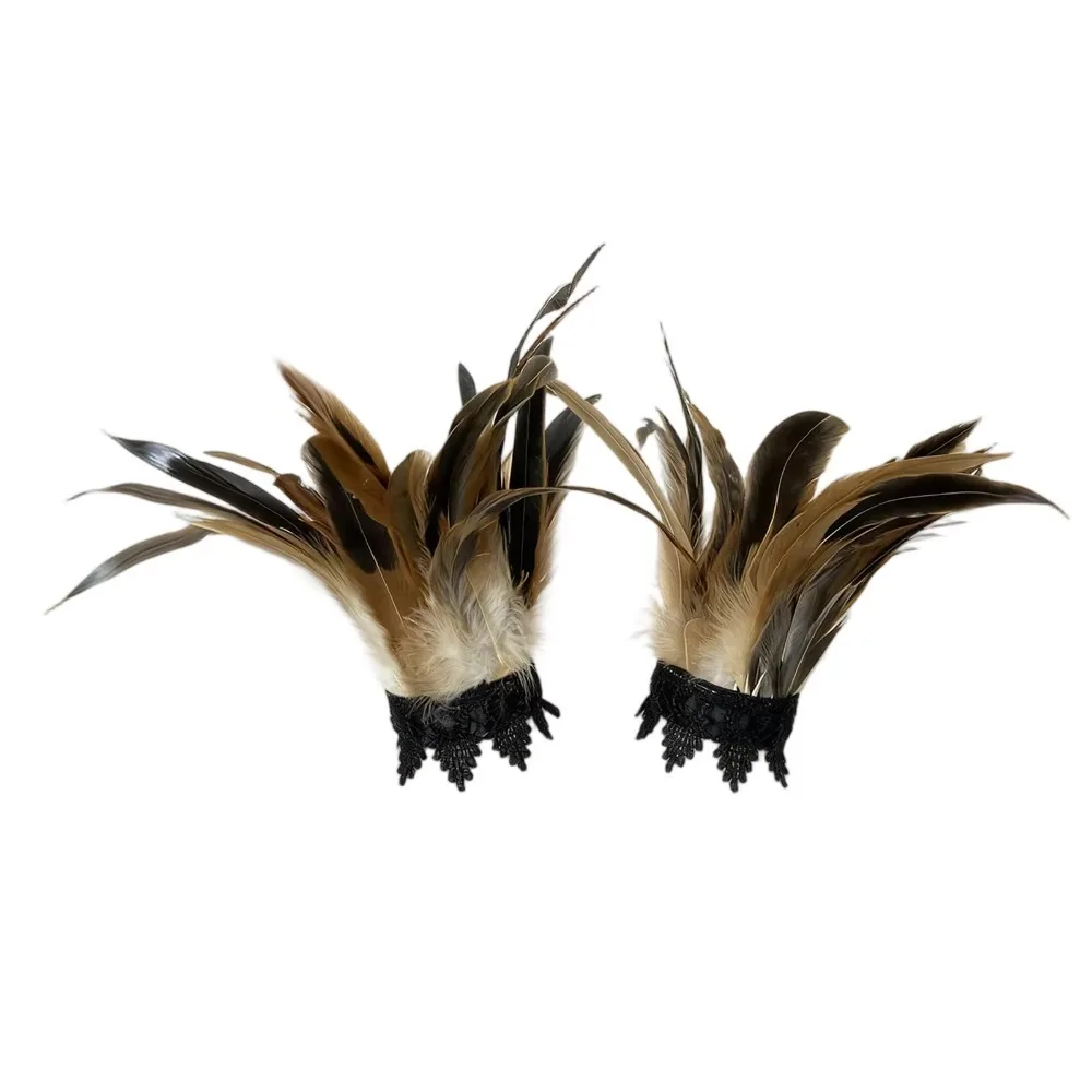 Lightweight Feather Wrist Multicolor Party Cosplay Women's Feather Wristbands Stage Show Gothic Punk Lace Feather Wrist Cuffs