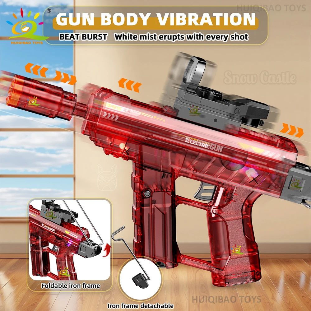 HUIQIBAO UZI Elektryczny pistolet maszynowy z diodami LED, automatyczny pistolet wystrzeliwujący dym, zabawka z czujnikiem automatycznym, pistolet z diodami, prezent dla dorosłych