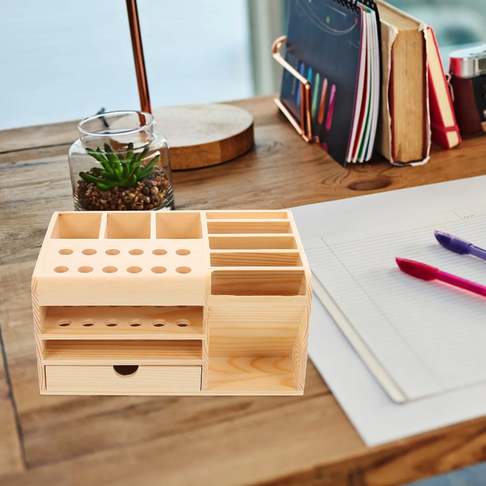 Premium Desktop Organizer Remote Control Storage Box with Smooth Surface Flat Base for Tidy Desk Home Office Multi-Grid Sundries