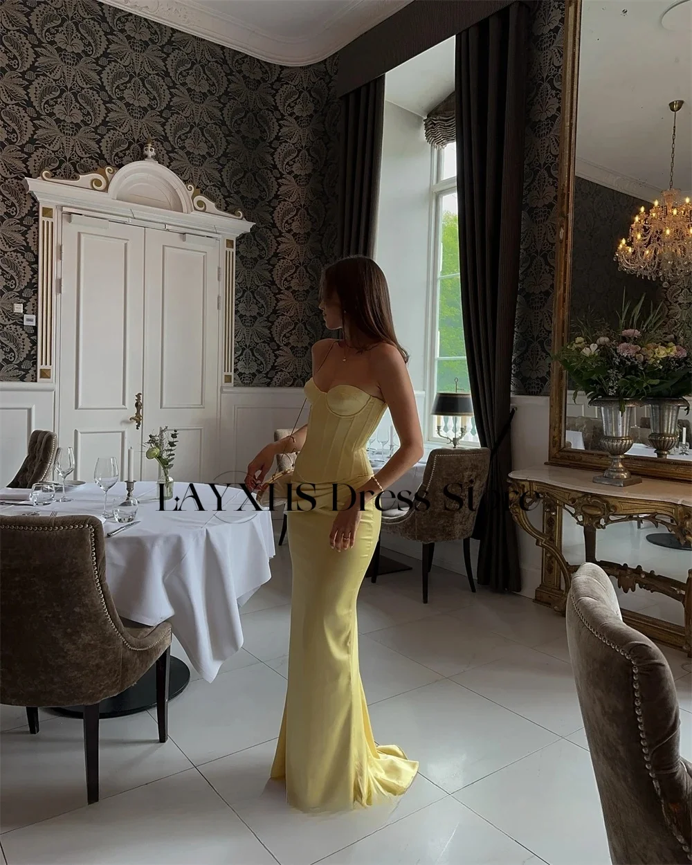 

LAYXHS Простые желтые вечерние платья русалки Милое плиссированное платье для выпускного вечера длиной до пола по индивидуальному заказу فساتين условия проведения