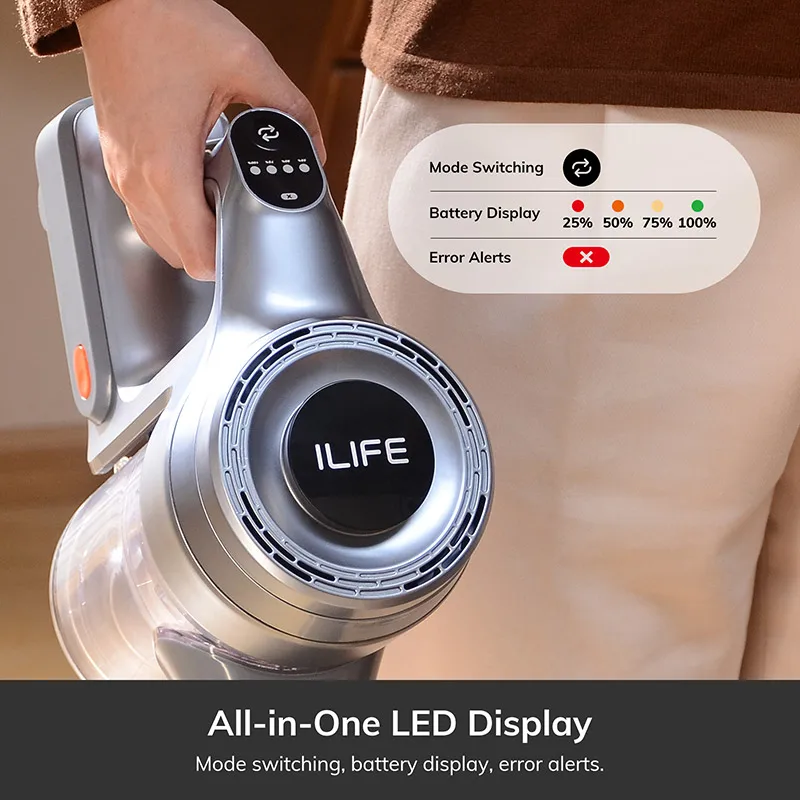 ILIFE-aspiradora de mano inalámbrica H80, Robot aspirador con succión de 20kPa, 35min de funcionamiento máximo, tiempo de iluminación LED, 0,55l,