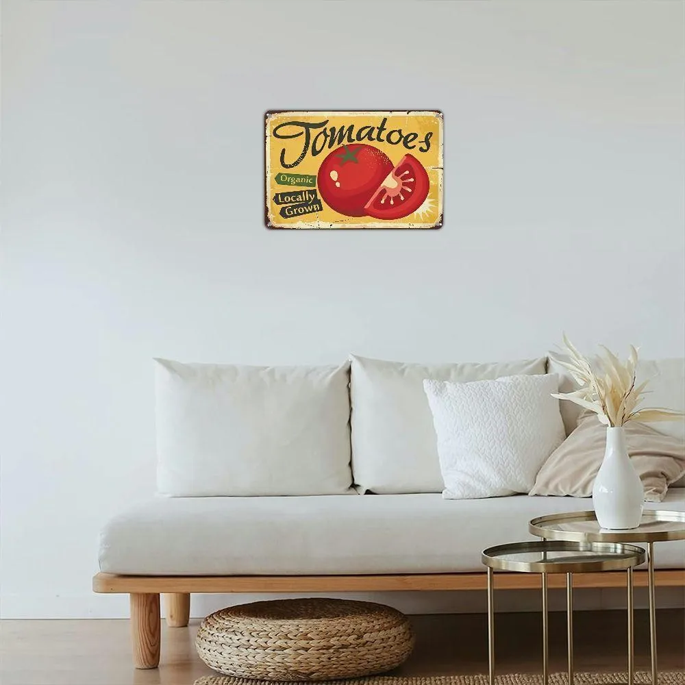 8x12 Tomatoes Metal Tin Sign Rustic Wall Decor with Locally Grown Metal Sign