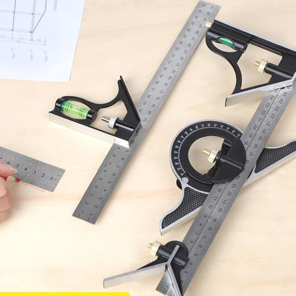 3-in-1 Combination Square Ruler 300mm Spirit Level Engineer Measuring Tool Sliding Design Movable Measuring Right Angle Ruler