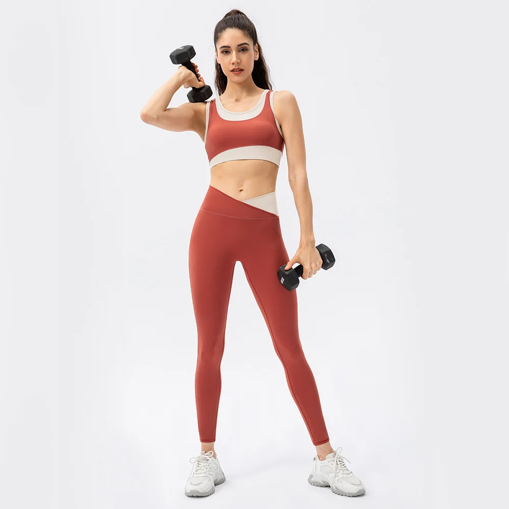 

Sports suit Women's all-in-one fitness bra no embarrassment line high waist trousers nude feeling Yoga two-piece set