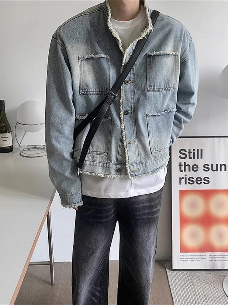 

American Sle Retro ort Denim Jaet Men's Spring Autumn Lightweight Mature Workwear Stand Collar Jaet Youth ular