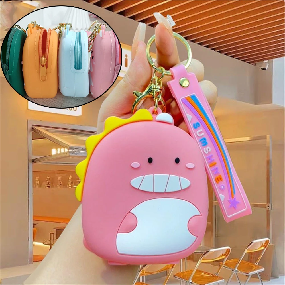 

Cute Dinosaur Zipper Silicone Coin Wallet Waterproof Storage Bag Portable Earphone Key Bags Cartoon Coin Purse Car Bag Pendant