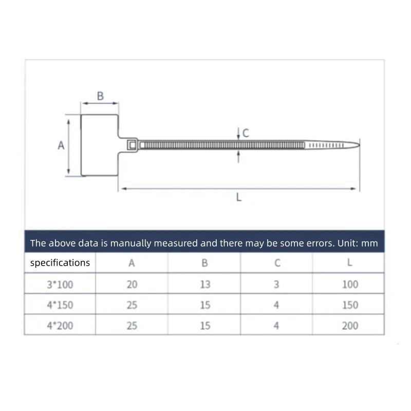 100Pcs Easy Mark Plastic Waterproof Nylon Cable Ties Tag Labels Self-Locking Design Colorful Markers 3*100mm/4*150mm/4*200mm