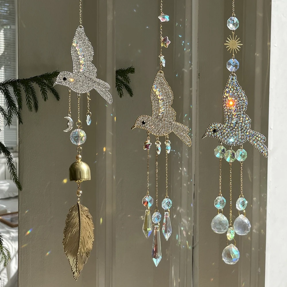 Crystal Prism Ball Indoor Window Crystals Window Ball, Hummingbird Sunlight Ball Prisms Rainbow Maker, Hanging Crystals Ornament