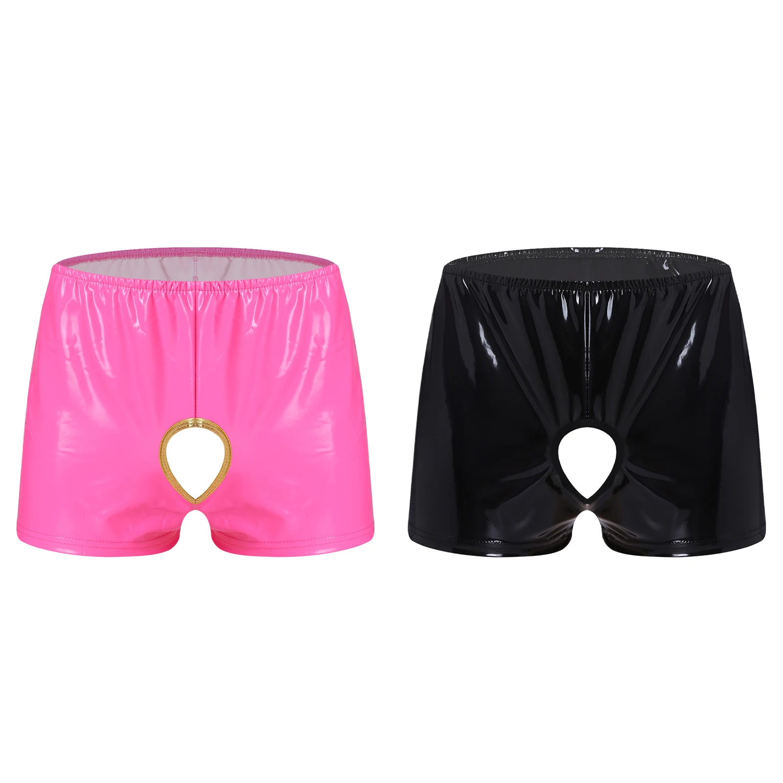 

Men Glossy Pvc Waterproof Boxer Shorts Underwear Couple Games Rave Party Nightclub Nightwear Sexy Crotchless Open Butt Hot Pants