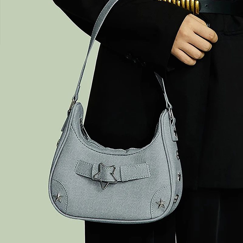 Vintage Lässige Niedliche Weiße Stern-Schultertasche Damen Umhängetaschen Leder-Reißverschlusstaschen Handtaschen für Frauen – Detail 4