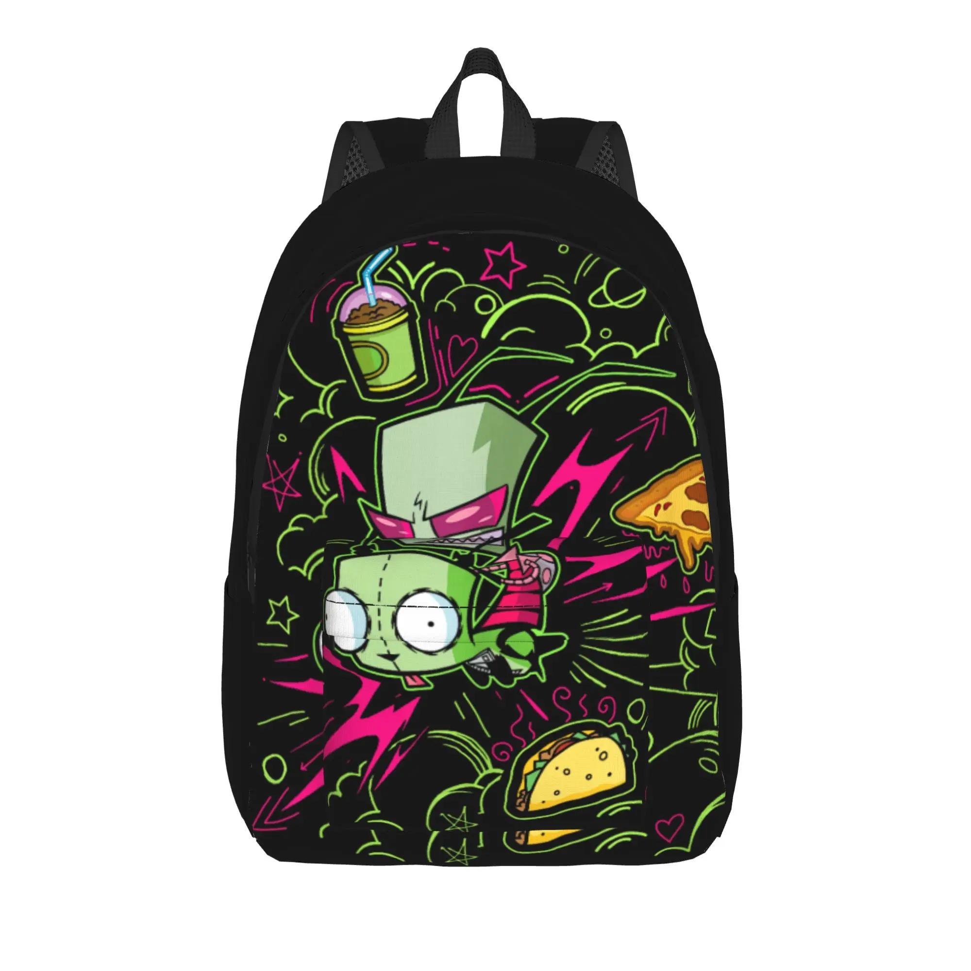 Invaders Zims Riding Gir Retro Neon Doodle Mayhem Backpack for Men Women Cool High Travel Daypack College Shoulder Bag Sports