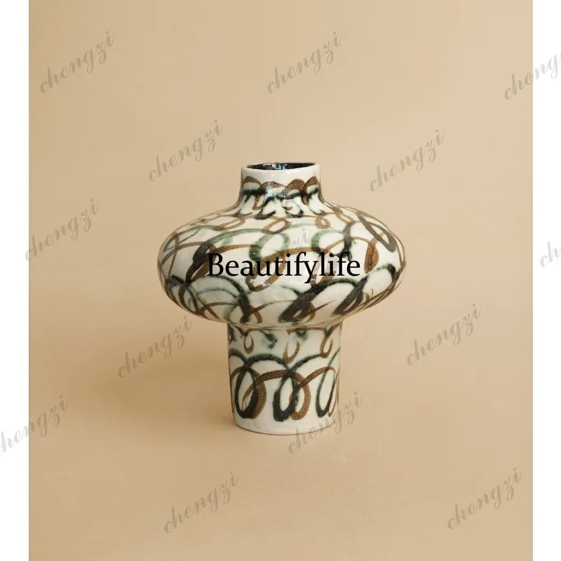 Great Dan ceramic vases, handmade art flower vessels, new Chinese vintage living room and entryway flower arrangements