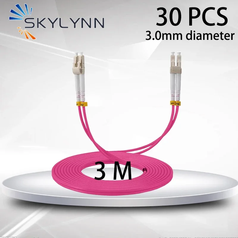 Skylynn 30 Pcs 3 Meter Length LC/UPC-LC/UPC OM4 Duplex 3.0mm Fiber Optic Patch Cord With Violet LSZH Jacket