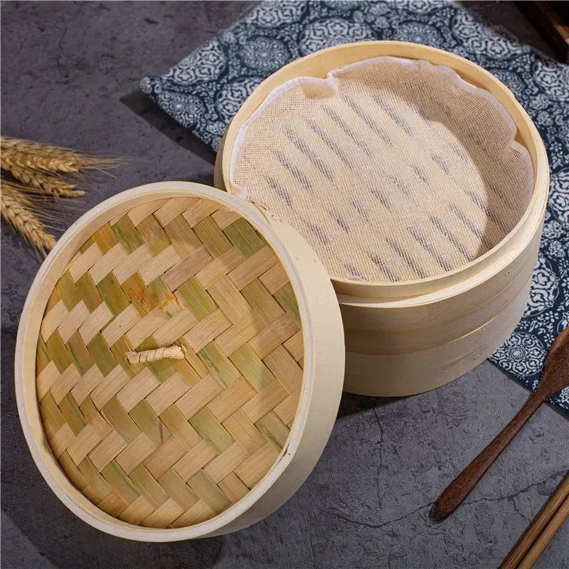 One Cage or Lid Cooking Bamboo Steamer for Fish Rice Vegetable Snack Basket Set Cooking Tools Dumpling Steamer 5pcs Steamer mats