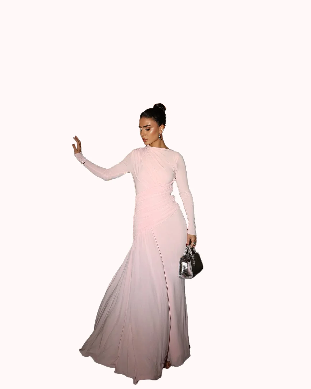 Rosa alta pescoço vestidos de baile 2025 manga longa sereia até o chão vestidos de noite vestidos de festa de casamento personalizado