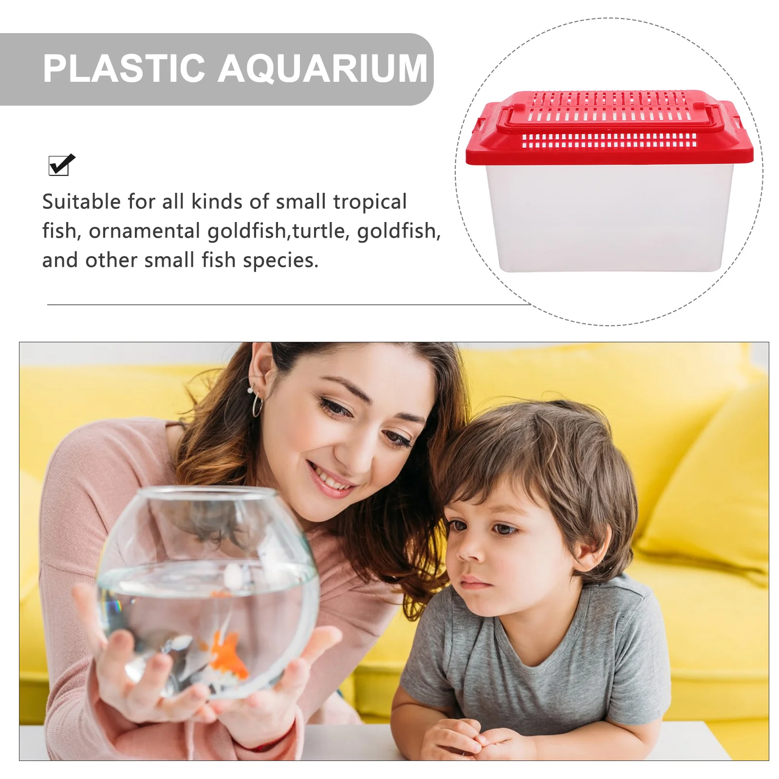 

Transparent Portable Fish Tank Turtle Box Handheld Plastic Aquarium Lightweight Compact Reptile Feeding Habitat
