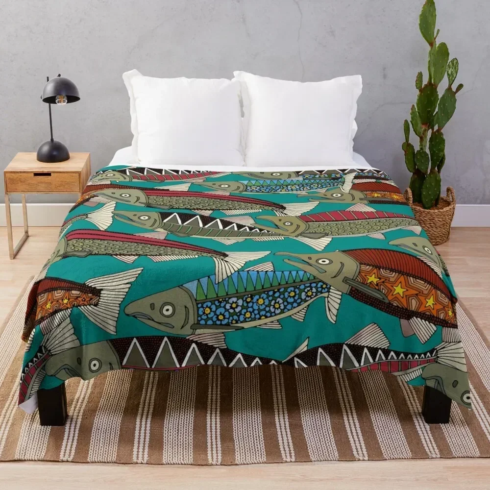 

Alaskan salmon teal Throw Blanket Warm Cozy Throw Blanket for Living Room Couch