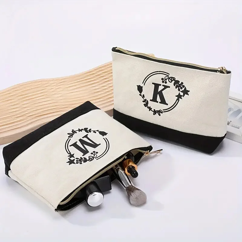 Fashion Makeup Bag, Travel Storage Bag, Canvas Printed Letter Zero Wallet, Small Item Storage Bag, Holiday Gift Storage Bag