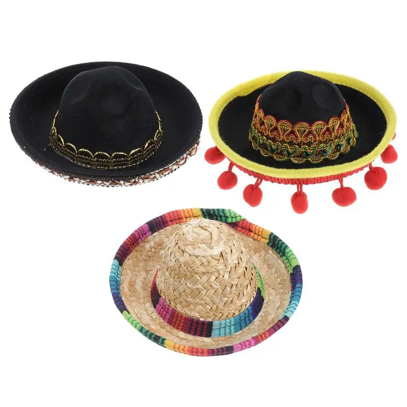 

3Pcs Halloween Pet Decorative Hat Mexico Style Hat Pet Halloween Costumes