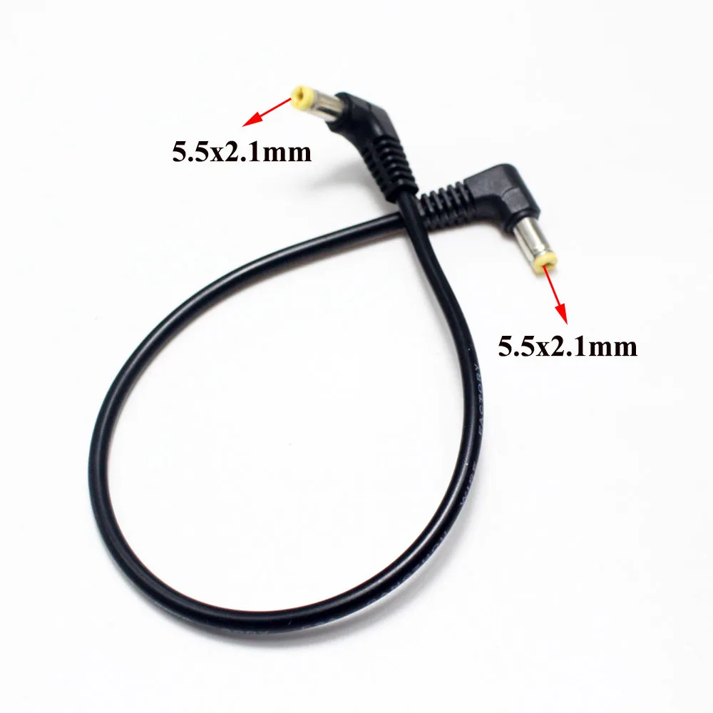 1Pcs 22AWG 90 Degree Double Elbow DC Power 5.5 x 2.1mm Male to 5.5*2.1mm Male Plug Cable Right Angled 90 Degree 30cm