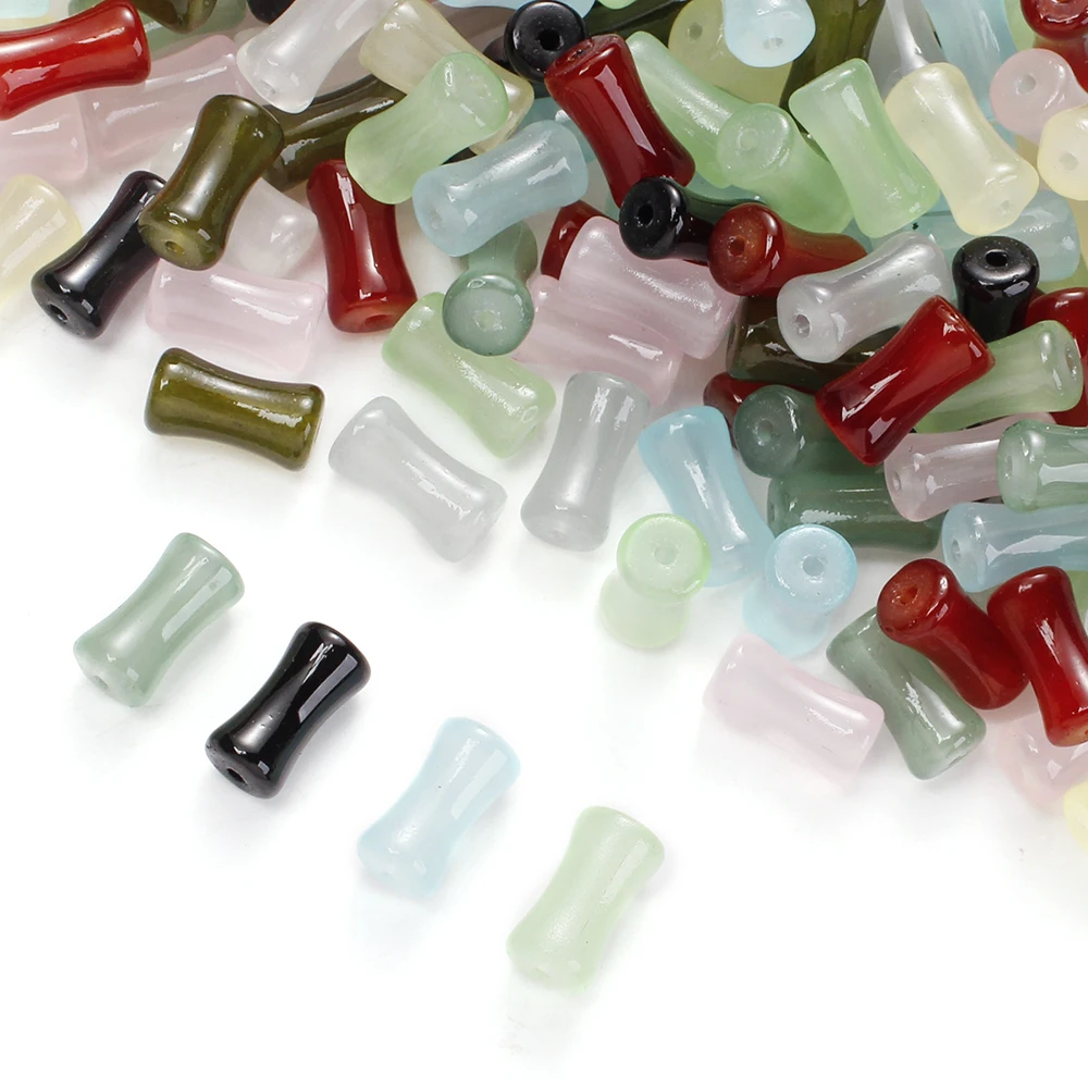 50 Stück 12x6mm Glasperlen in verschiedenen Farben, säulenförmige, röhrenförmige lose Perlen, bambusförmige Abstandshalterperlen für DIY-Schmuckherstellung, Armbänder – Detail 3