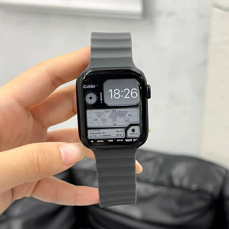 สําหรับ Apple Watch 10 9 8 7 Ultra Band 46 มม.45 มม.49 มม.44 มม.41/42 มม.ซิลิโคนแม่เหล็กสร้อยข้อมือกีฬา iWatch Series SE 6 Ocean สายคล้อง