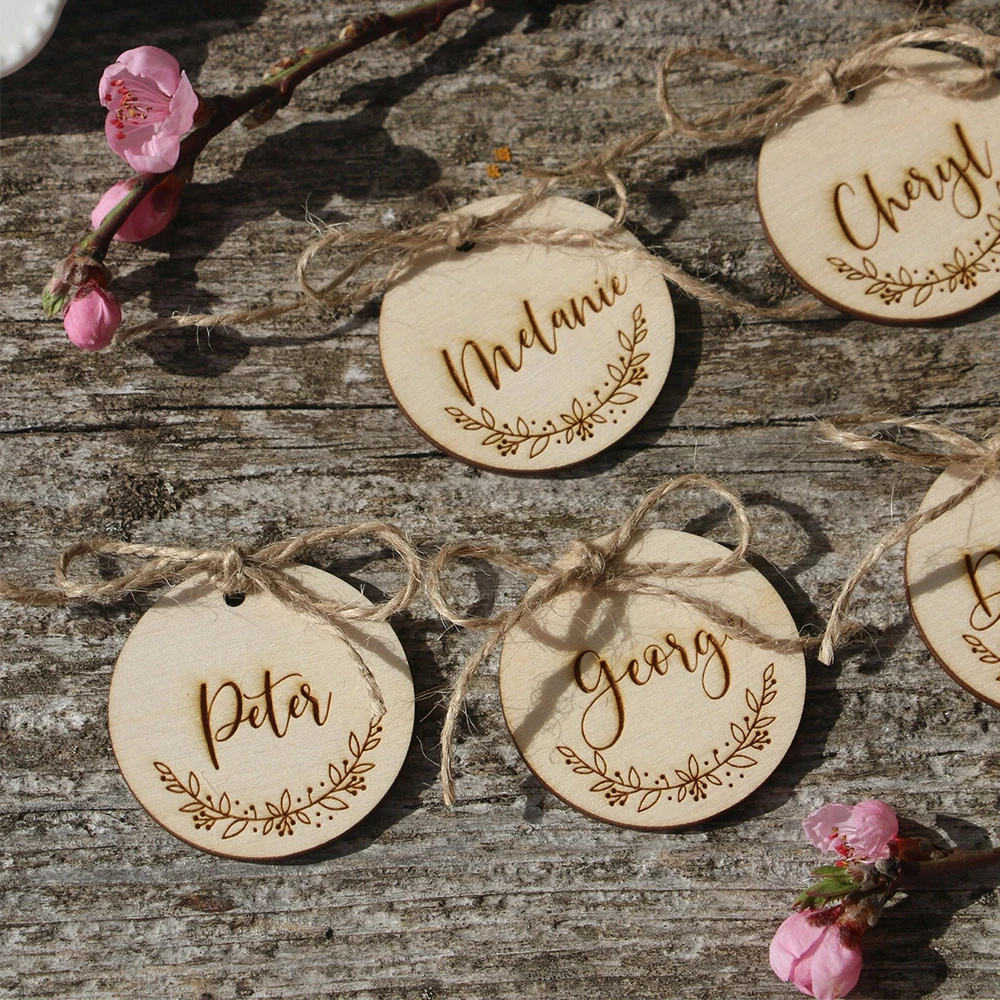 Custom Wedding Place Card Name Sign Guest Gift Name Tags Personalized Dinner Party Table Decoration Wooden Baby Milestone Card