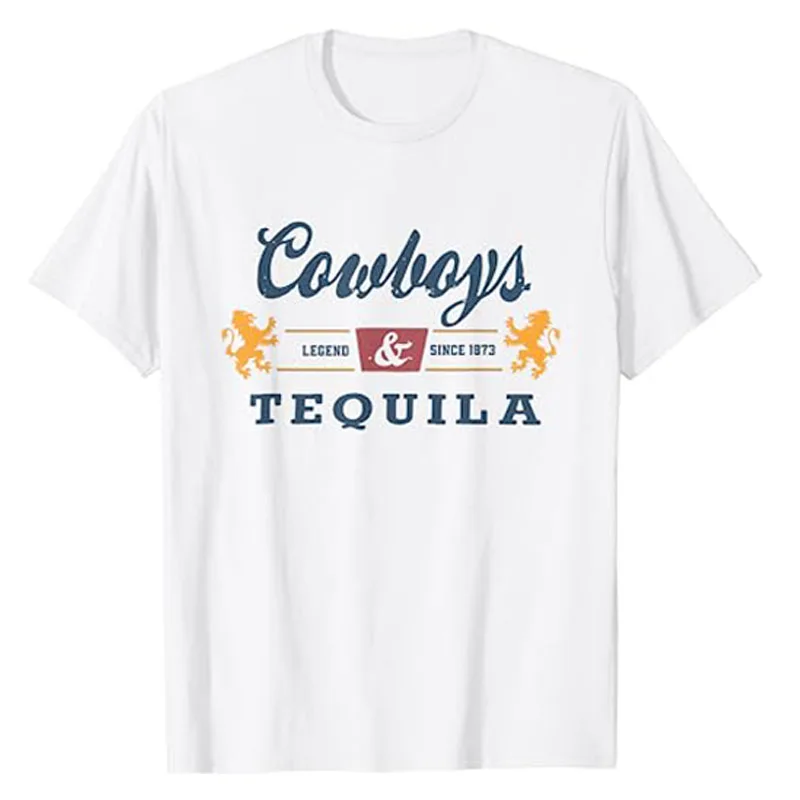 Vintage Cowboys and Tequila Western Funny Tequila Drinking T-Shirt Humorous Drinker Graphic Tee Tops Horse Rider Outfits Gifts