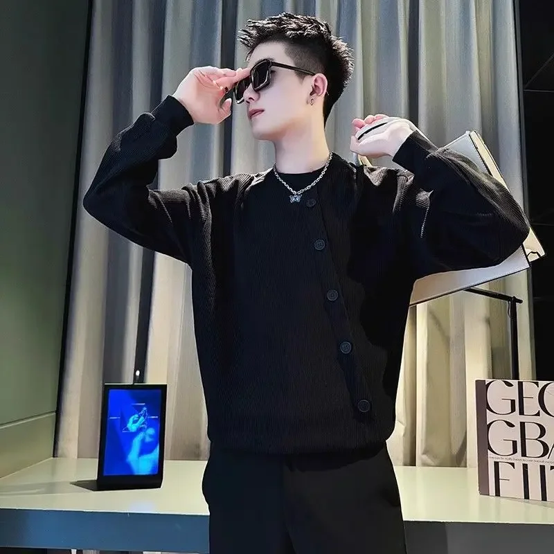 

Теплая осенне-зимняя одежда на флисовой подкладке для работы, мужской пуловер, повседневный однотонный брендовый Harajuku, модный винтажный мужской свитшот Y2k