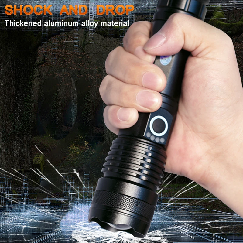 990000LM Powerful Rechargeable Flashlight XHP70 LED High Power Flashlights Long Range Torch Tactical Lantern For Emergency