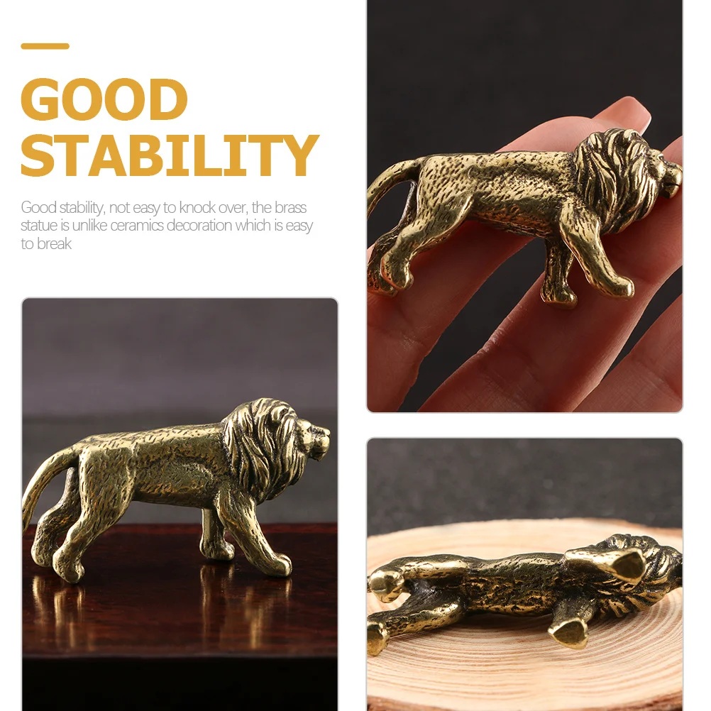 

Brass Decoration Retro Animal Desktop Ornament Metal Sculpture Indoor Brass Craft Tabletop Decor Lion Shaped Figurine