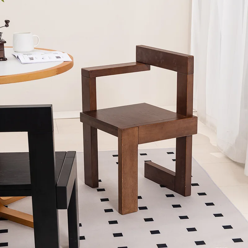 Nordic solid wood dining chair medieval simple building block chair creative home