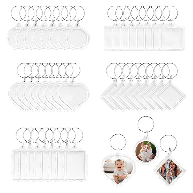 50Pcs Pendant Picture Frame Keyrings, Clear Acrylic Photo Frame Keyring, Make Your Own Personalized Keyring Kit