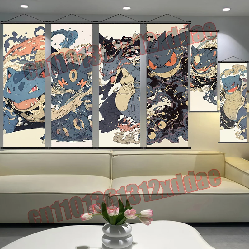 

Classic Anime Pokémon Charizard Bulbasaur Eevee Gengar Gardenvoir Quality Printing Reel Painting Bedroom Mural Art Painting Gift