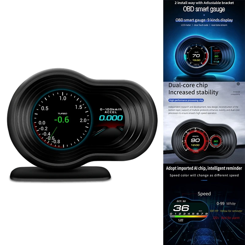 

F9 HUD OBD2 HD Digital Guage Display Head Up Speed Monitoring With Acceleration Turbo Brake Test Car