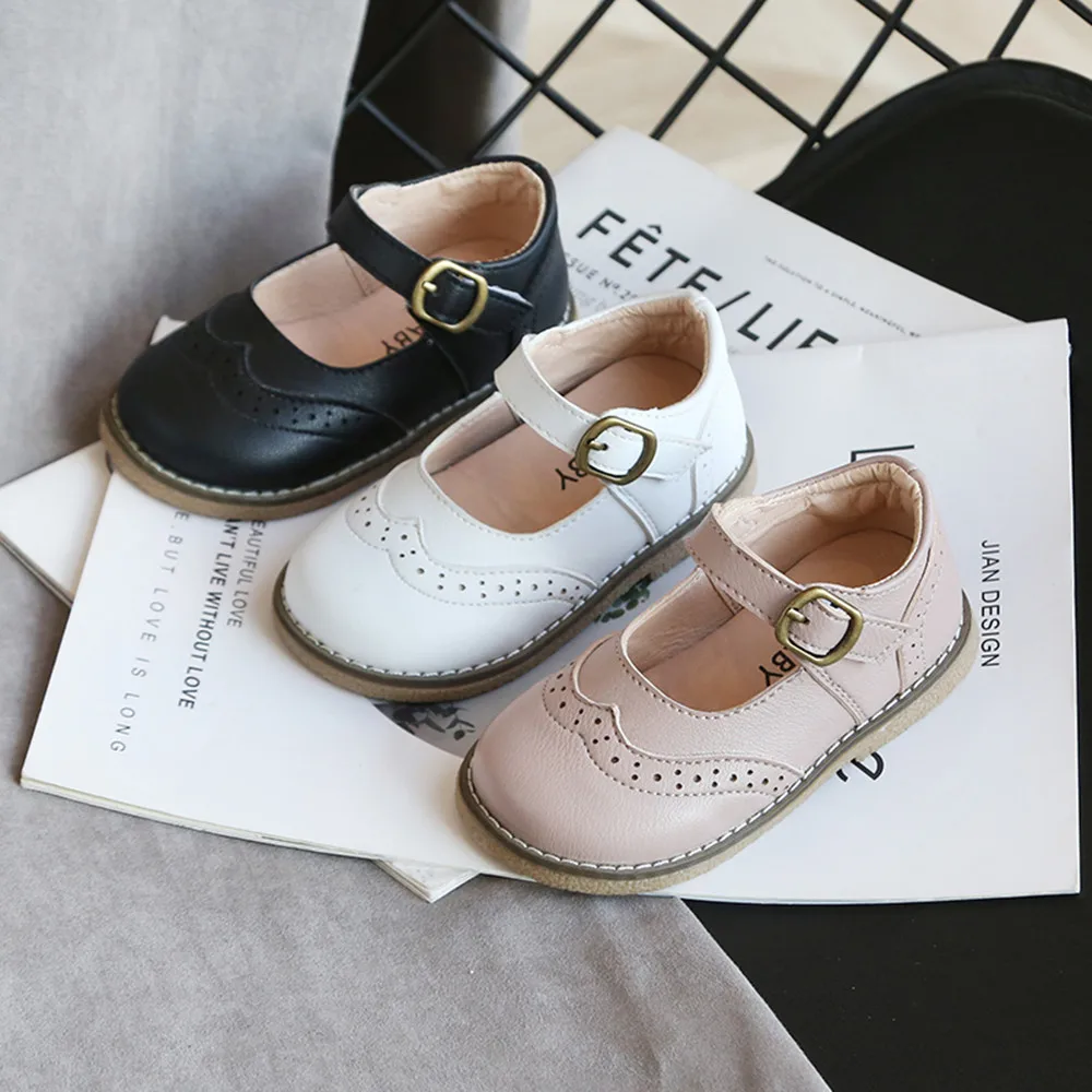 2026 Spring Autumn Children Oxfords Girls Soft PU Leather Shoes Brogue Style Toddler Kids Flats For Girl Pink, Black, White