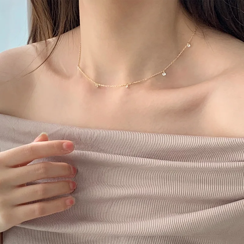 New 925 Sterling Silver Multiple Zircon Necklace Simple Style Choker Birthday Party Gift for Women Fine Jewelry