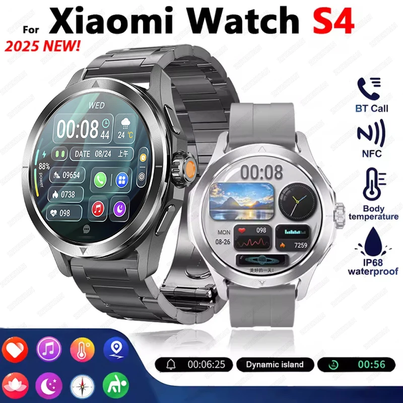 New Xiaomi S4 Ultra Smart Watch For Men AMOLED Outdoor Sports NFC GPS Compass Heart rate Waterproof Bluetooth Call Smartwatches