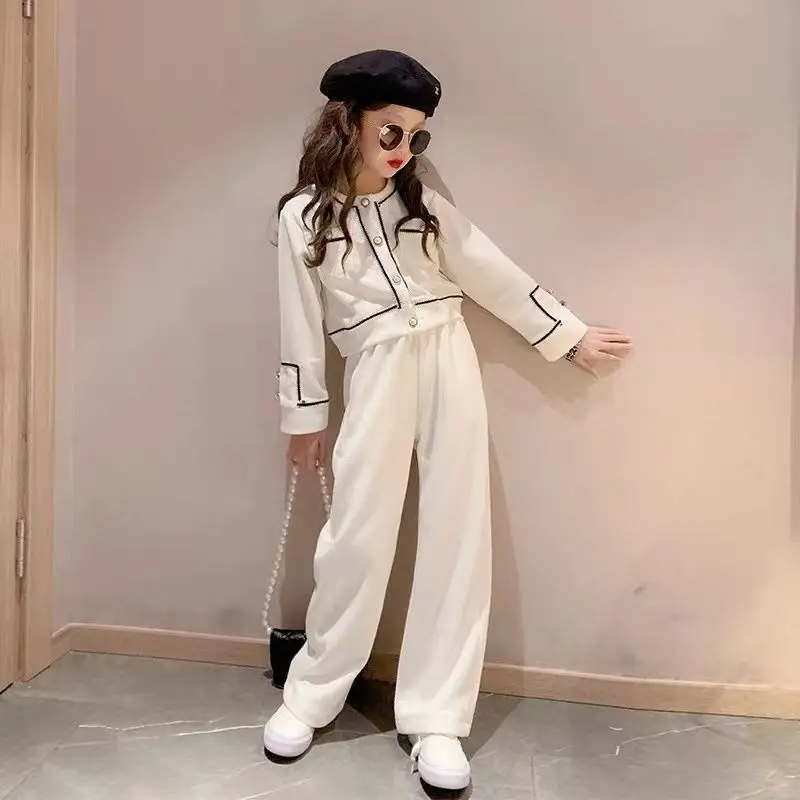 Korean Teenager 2023 Girls Clothing Set Spring Autumn  Blouse Pants Suit School Girls Fashion Kids Clothes Set 6 8 10 12 14 Yea