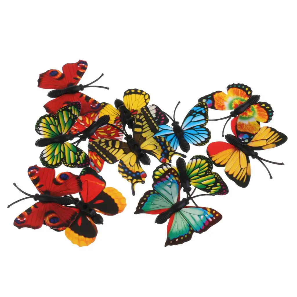 MagiDeal 12Pcs/Pack Simulation Plastic Butterfly Figures Animal Model for Garden Park Decor Kids Toy Gift Telling Story Props