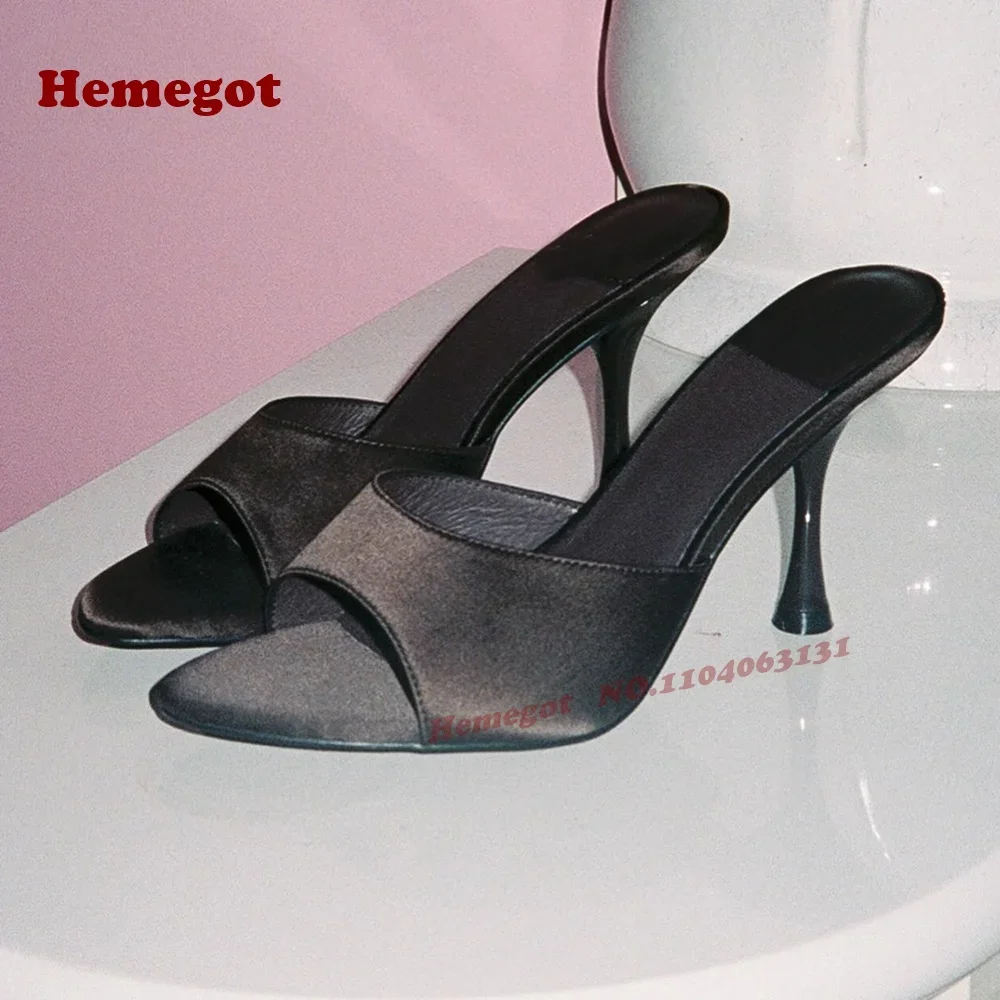 

Open Toe Side Air Slip On Women's Mules Blue Satin Kitten Heels Slippers 2025 New Summer Elegant Party Shoes Solid Outside Sexy