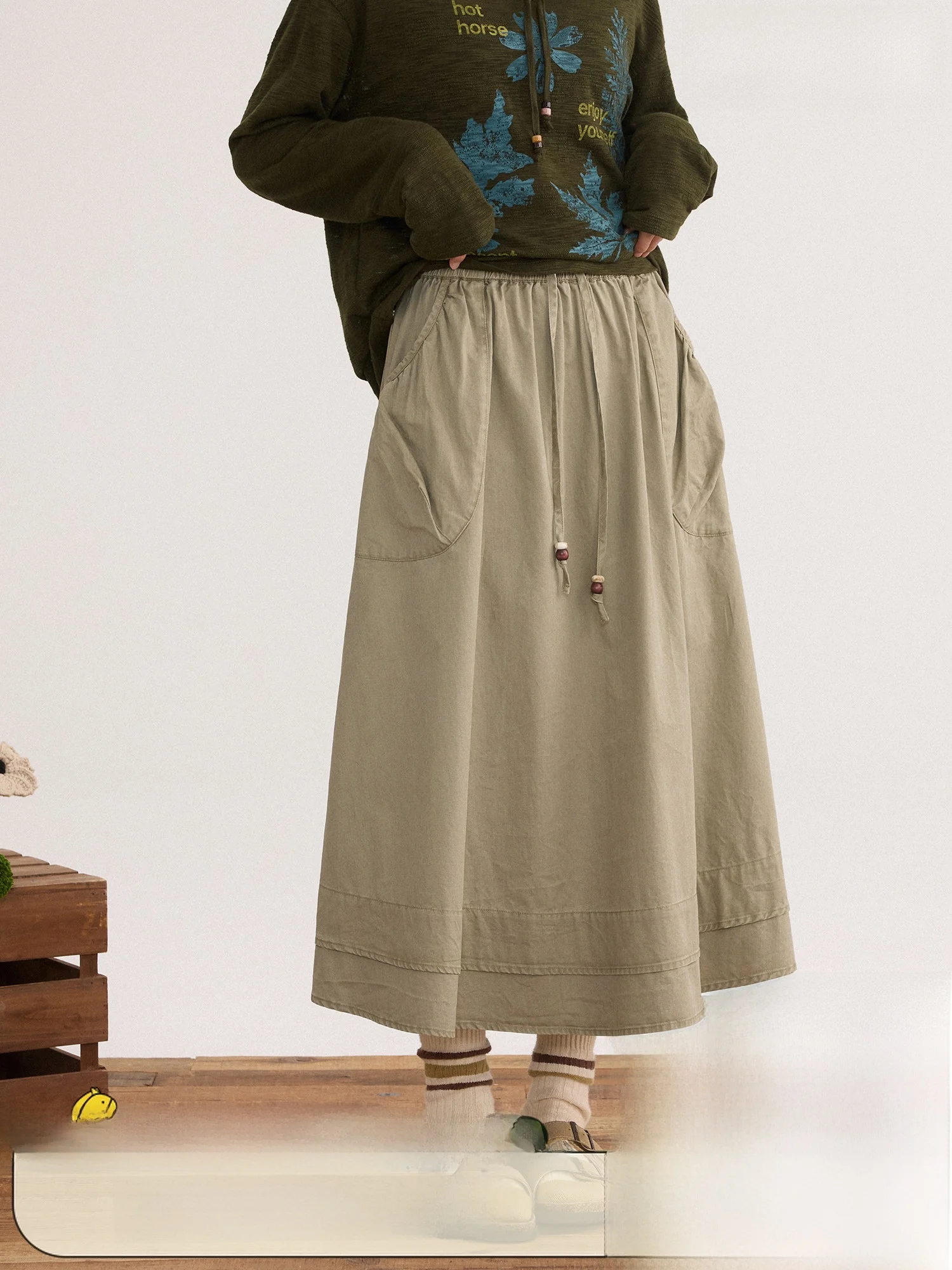 

Юбка А-силуэта оригинального дизайна, хлопковая, с эластичной талией, винтажная, женская, модная, для весеннего сезона, повседневная, из чистого хлопка