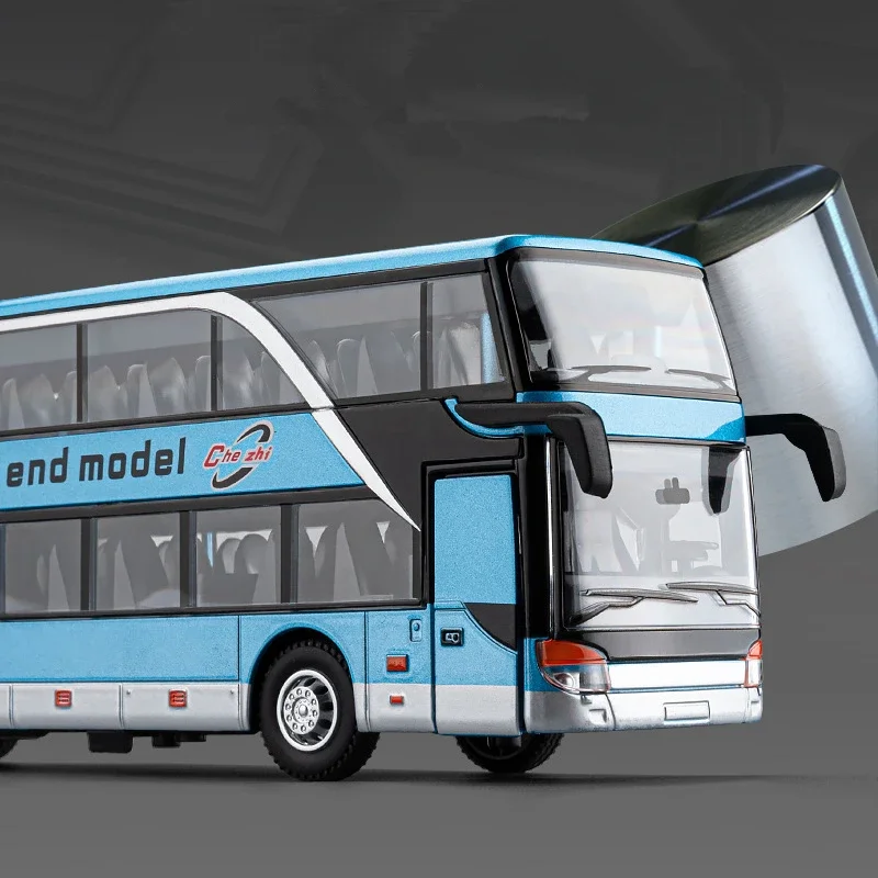 1:30 Simulation Double Decker Bus Model Alloy Toy Car Luxury Electric Airport Business Bus Sound Light City Tour Car Kids Gifts