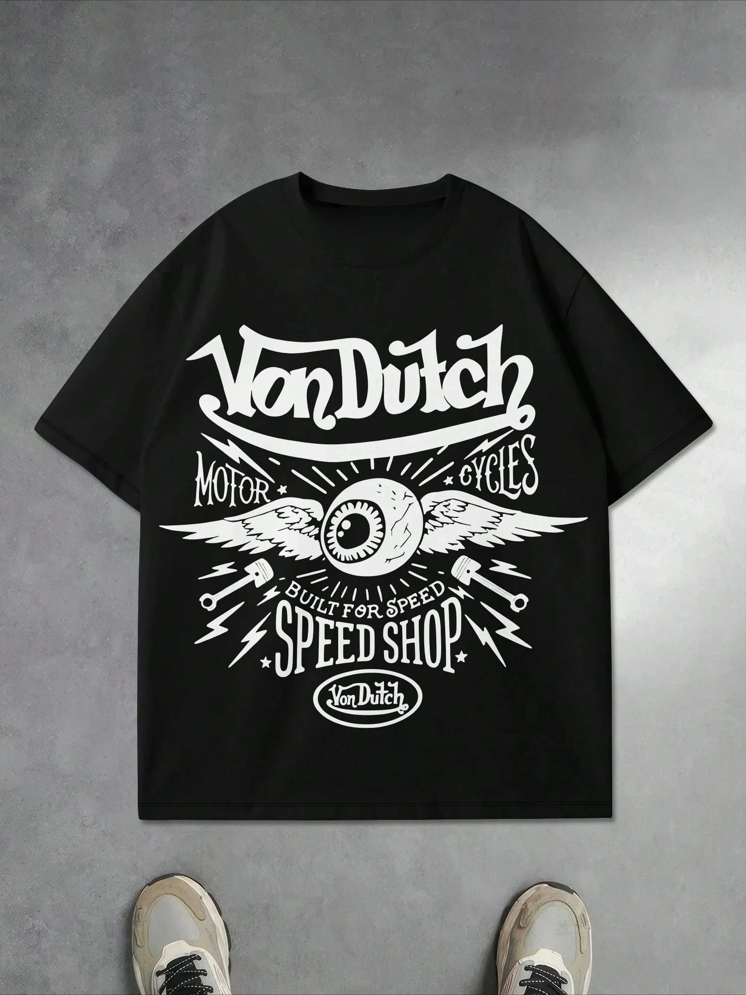 2026 New Family Matching T‑Shirt Von Dutch Flying Eyeball Wing Piston Motor Speed Shop Front Print Oversized Cotton Sleeve Tee