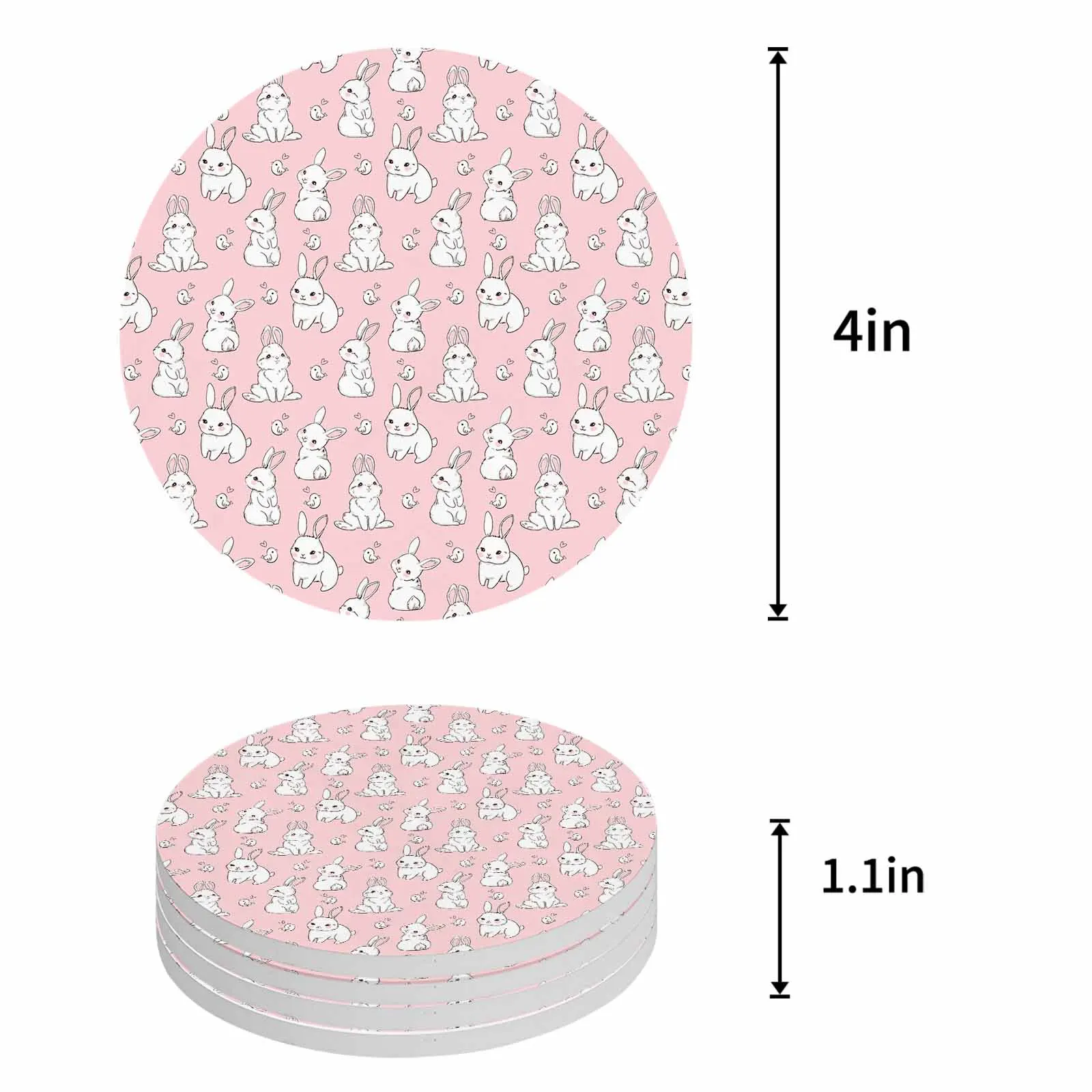 Pink Bunny Texture Ceramic Coaster Set Kitchen Table Round Placemat Luxury Decor Coffee Tea Cup Coasters