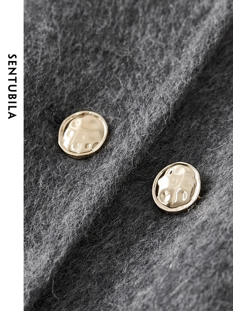 SENTUBILA Women Solid Short Woolen Coat 2025 Elegant Crew Neck Straight Short Jackets Office Lady Winter Coat Female W44O56641